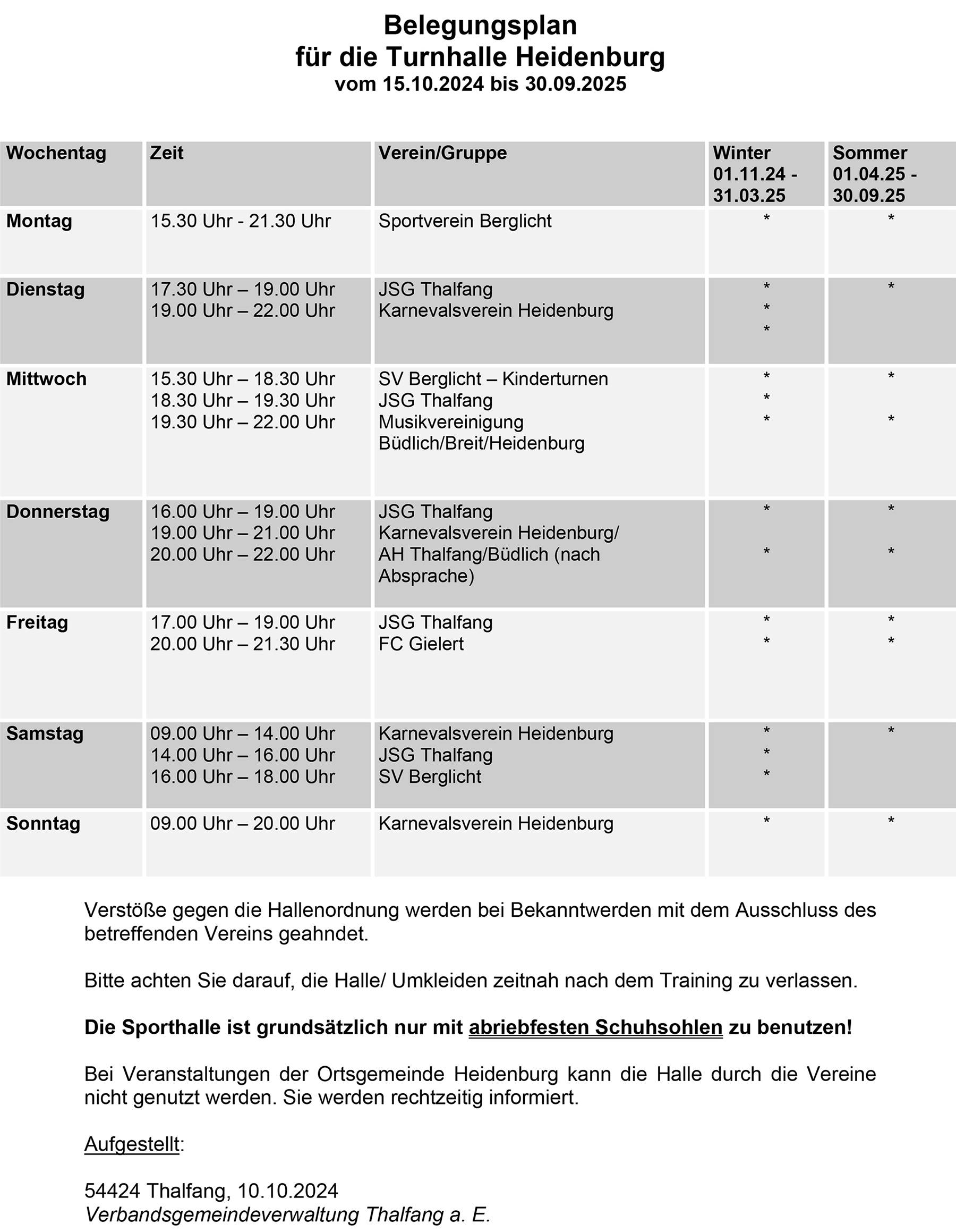 Belegungsplan Heidenburg 2024 2025